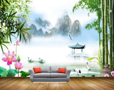 Avikalp MWZ0527 Pink Lotus Flowers Ducks Trees Birds 3D HD Wallpaper