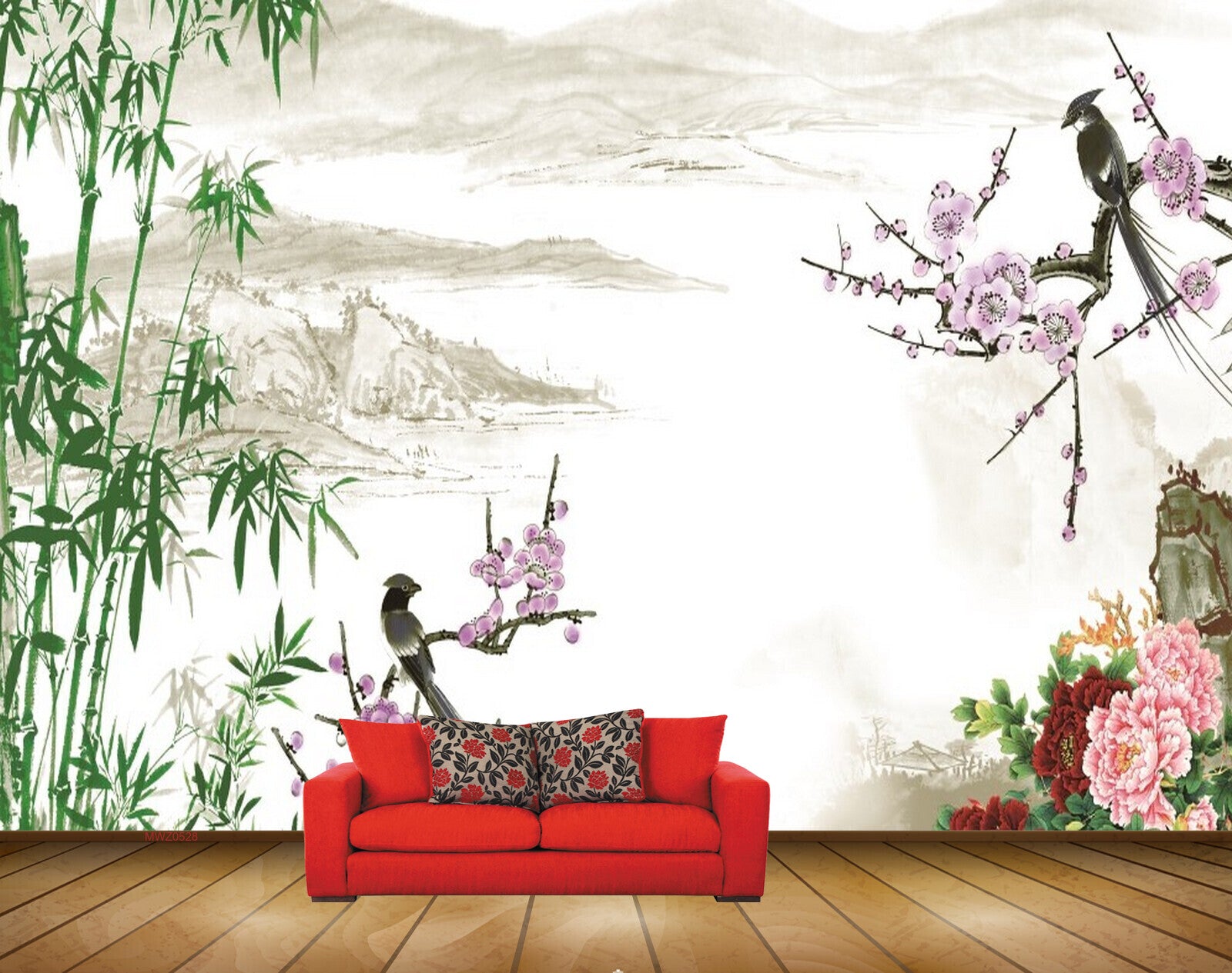 Avikalp MWZ0528 Purple Flowers Birds Trees Mountains 3D HD Wallpaper