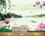Avikalp MWZ0529 Pink Lotus Flowers Ducks Houses Fishes 3D HD Wallpaper