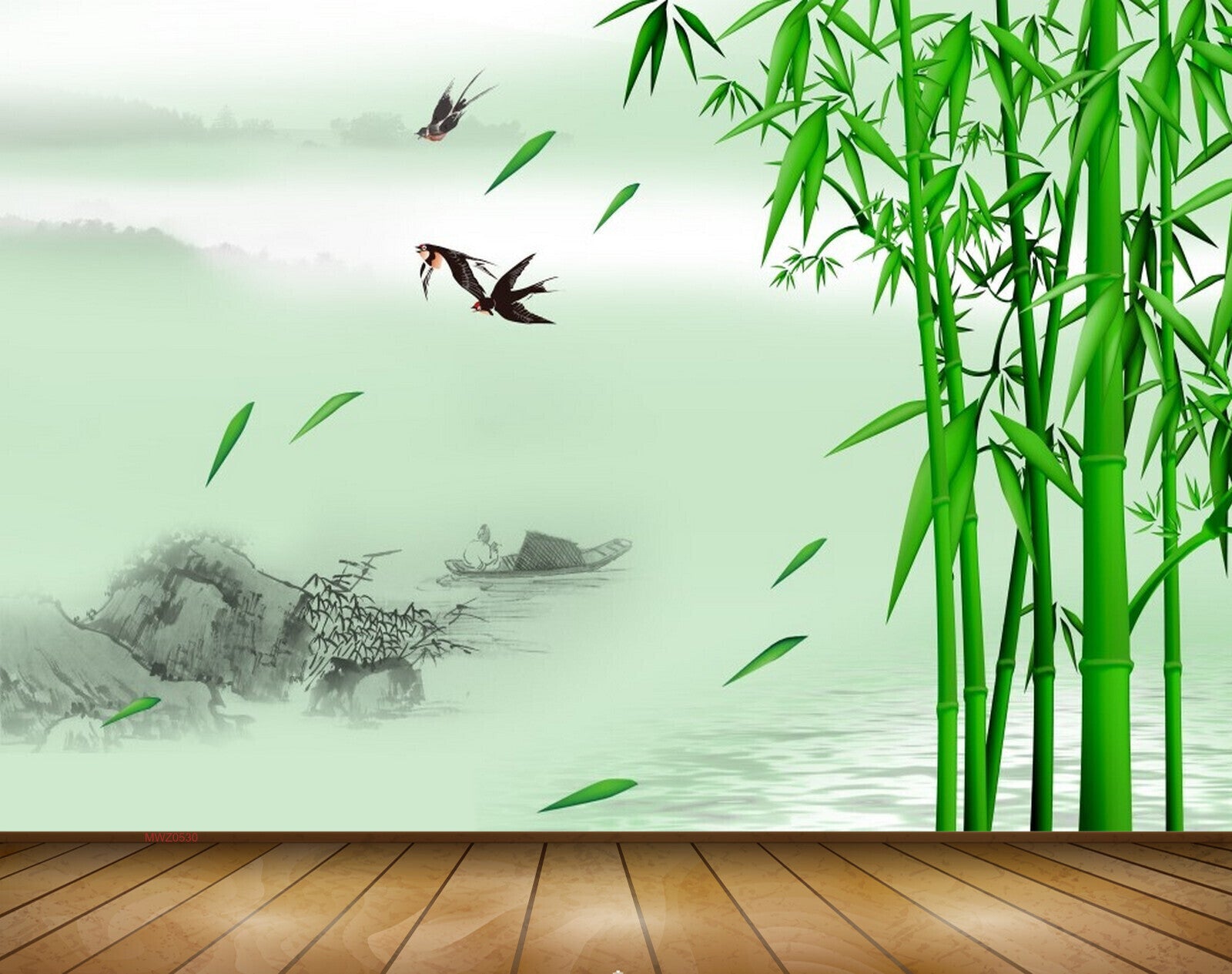Avikalp MWZ0530 Birds Trees Boat River 3D HD Wallpaper