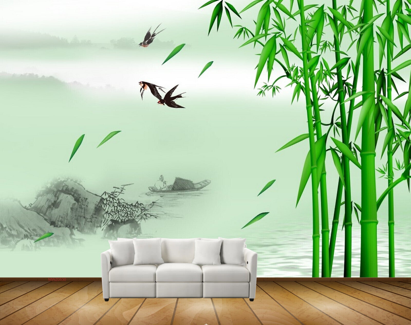 Avikalp MWZ0530 Birds Trees Boat River 3D HD Wallpaper