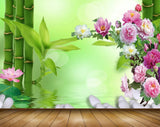 Avikalp MWZ0532 Pink White Flowers Plants Stones 3D HD Wallpaper
