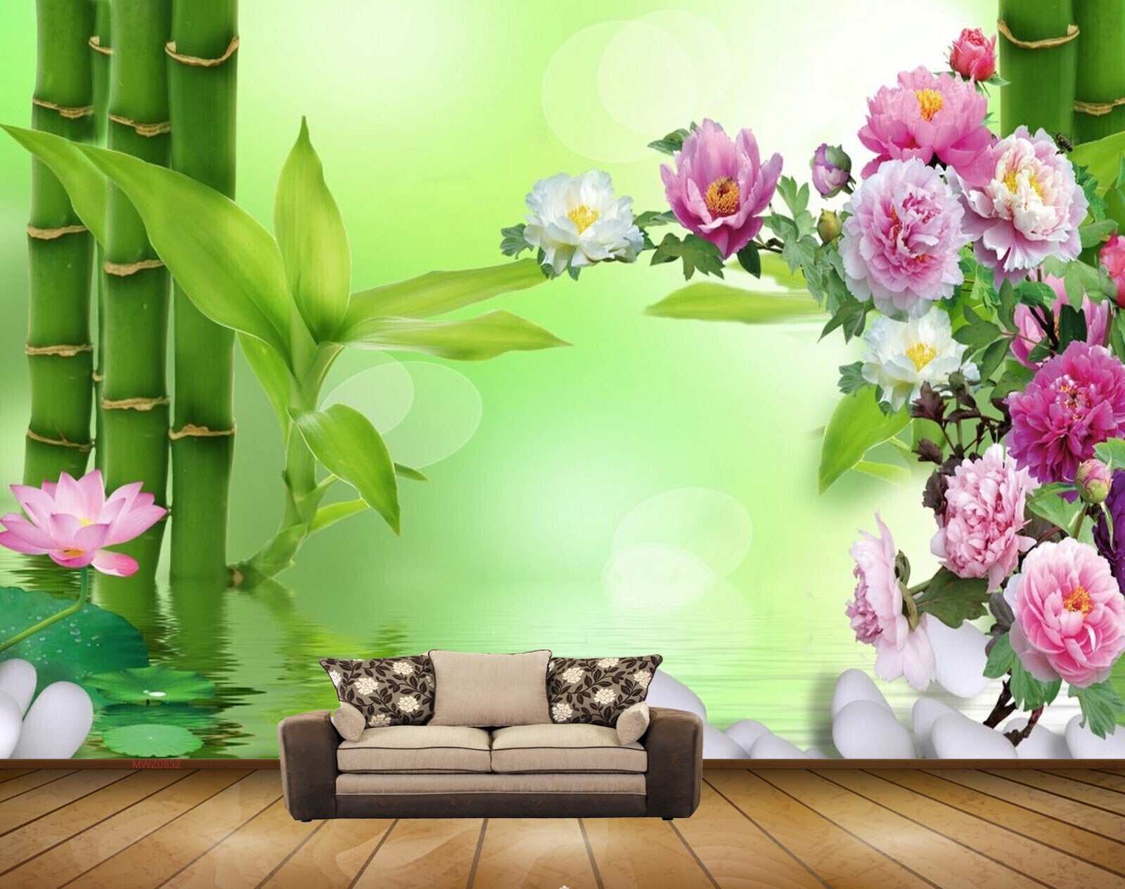 Avikalp MWZ0532 Pink White Flowers Plants Stones 3D HD Wallpaper