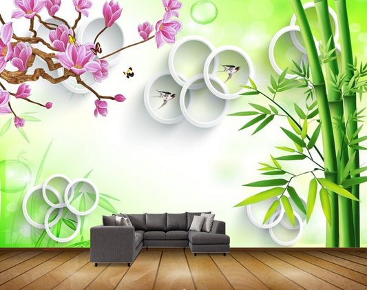 Avikalp MWZ0533 Pink Flowers Fishes Butterflies Trees HD Wallpaper