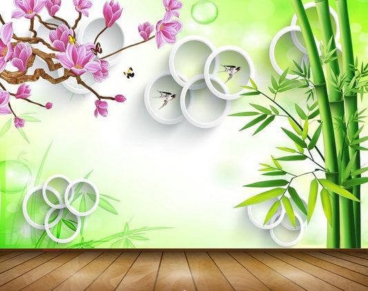 Avikalp MWZ0533 Pink Flowers Fishes Butterflies Trees 3D HD Wallpaper