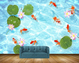 Avikalp MWZ0534 Pink Lotus Flowers Fishes Leaves 3D HD Wallpaper