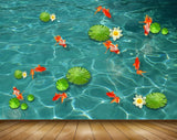 Avikalp MWZ0535 White Lotus Flowers Fishes 3D HD Wallpaper