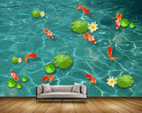Avikalp MWZ0535 White Lotus Flowers Fishes 3D HD Wallpaper