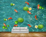Avikalp MWZ0535 White Lotus Flowers Fishes 3D HD Wallpaper