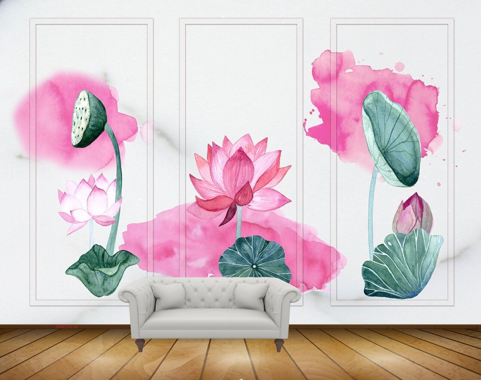 Avikalp MWZ0539 Pink Flowers Leaves 3D HD Wallpaper