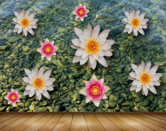 Avikalp MWZ0540 White Pink Flowers Stones 3D HD Wallpaper
