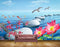 Avikalp MWZ0543 Pink Flowers Stones Fishes Birds HD Wallpaper