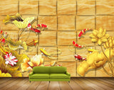Avikalp MWZ0544 Yellow Pink Flowers Fishes HD Wallpaper