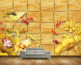 Avikalp MWZ0544 Yellow Pink Flowers Fishes 3D HD Wallpaper