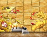 Avikalp MWZ0544 Yellow Pink Flowers Fishes 3D HD Wallpaper
