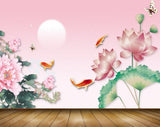 Avikalp MWZ0545 Pink Flowers Fishes Orange Butterflies 3D HD Wallpaper
