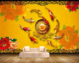 Avikalp MWZ0546 Red Flowers Fishes Leaves HD Wallpaper
