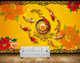 Avikalp MWZ0546 Red Flowers Fishes Leaves 3D HD Wallpaper
