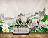 Avikalp MWZ0548 White Pink Flowers Leaves Stones 3D HD Wallpaper