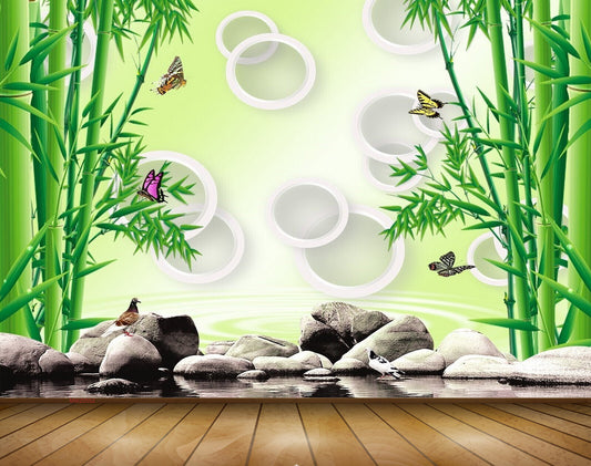 Avikalp MWZ0552 Stones Butterflies Birds Trees 3D HD Wallpaper