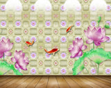 Avikalp MWZ0553 Pink Flowers Fishes Leaves 3D HD Wallpaper