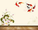Avikalp MWZ0554 White Pink Flowers Leaves Fishes 3D HD Wallpaper