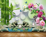 Avikalp MWZ0555 White Pink Flowers Stones Butterflies 3D HD Wallpaper