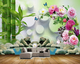 Avikalp MWZ0555 White Pink Flowers Stones Butterflies 3D HD Wallpaper