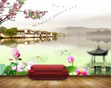 Avikalp MWZ0556 Pink White Flowers Birds Fishes Houses 3D HD Wallpaper