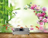 Avikalp MWZ0557 Pink White Flowers Fishes Butterflies HD Wallpaper