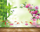 Avikalp MWZ0557 Pink White Flowers Fishes Butterflies 3D HD Wallpaper