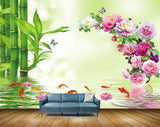 Avikalp MWZ0557 Pink White Flowers Fishes Butterflies 3D HD Wallpaper