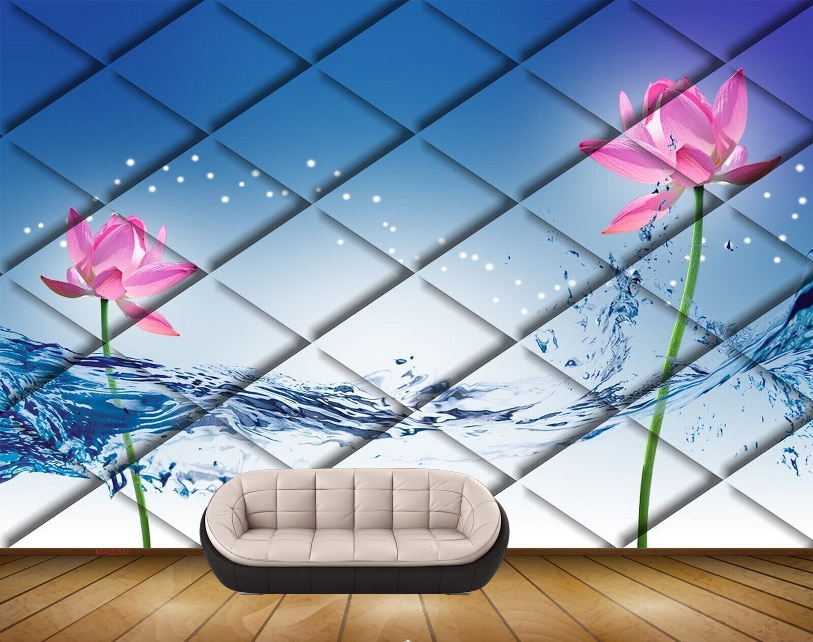 Avikalp MWZ0558 Pink Lotus Flowers Blue Sea HD Wallpaper