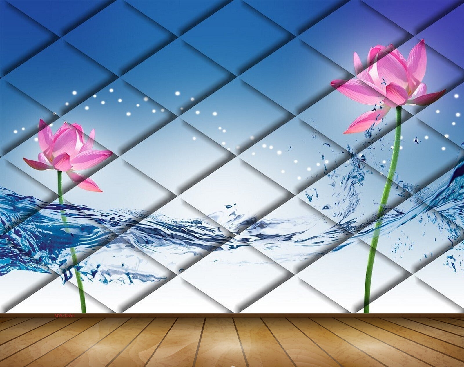 Avikalp MWZ0558 Pink Lotus Flowers Blue Sea 3D HD Wallpaper