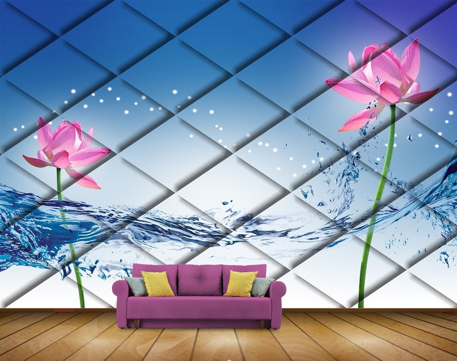 Avikalp MWZ0558 Pink Lotus Flowers Blue Sea 3D HD Wallpaper