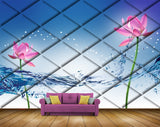 Avikalp MWZ0558 Pink Lotus Flowers Blue Sea 3D HD Wallpaper