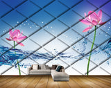 Avikalp MWZ0558 Pink Lotus Flowers Blue Sea 3D HD Wallpaper