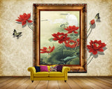 Avikalp MWZ0559 Red Flowers Butterflies Swan HD Wallpaper