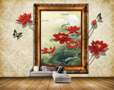 Avikalp MWZ0559 Red Flowers Butterflies Swan 3D HD Wallpaper