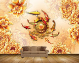 Avikalp MWZ0562 Orange Flowers Fishes HD Wallpaper