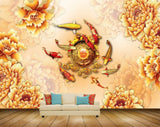 Avikalp MWZ0562 Orange Flowers Fishes 3D HD Wallpaper