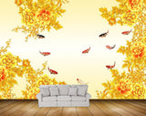 Avikalp MWZ0563 Orange Flowers Fishes 3D HD Wallpaper