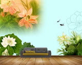 Avikalp MWZ0564 White Pink Flowers Fishes Leaves 3D HD Wallpaper