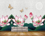 Avikalp MWZ0565 Pink White Flowers Butterflies Moon HD Wallpaper