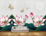 Avikalp MWZ0565 Pink White Flowers Butterflies Moon 3D HD Wallpaper