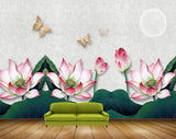 Avikalp MWZ0565 Pink White Flowers Butterflies Moon 3D HD Wallpaper