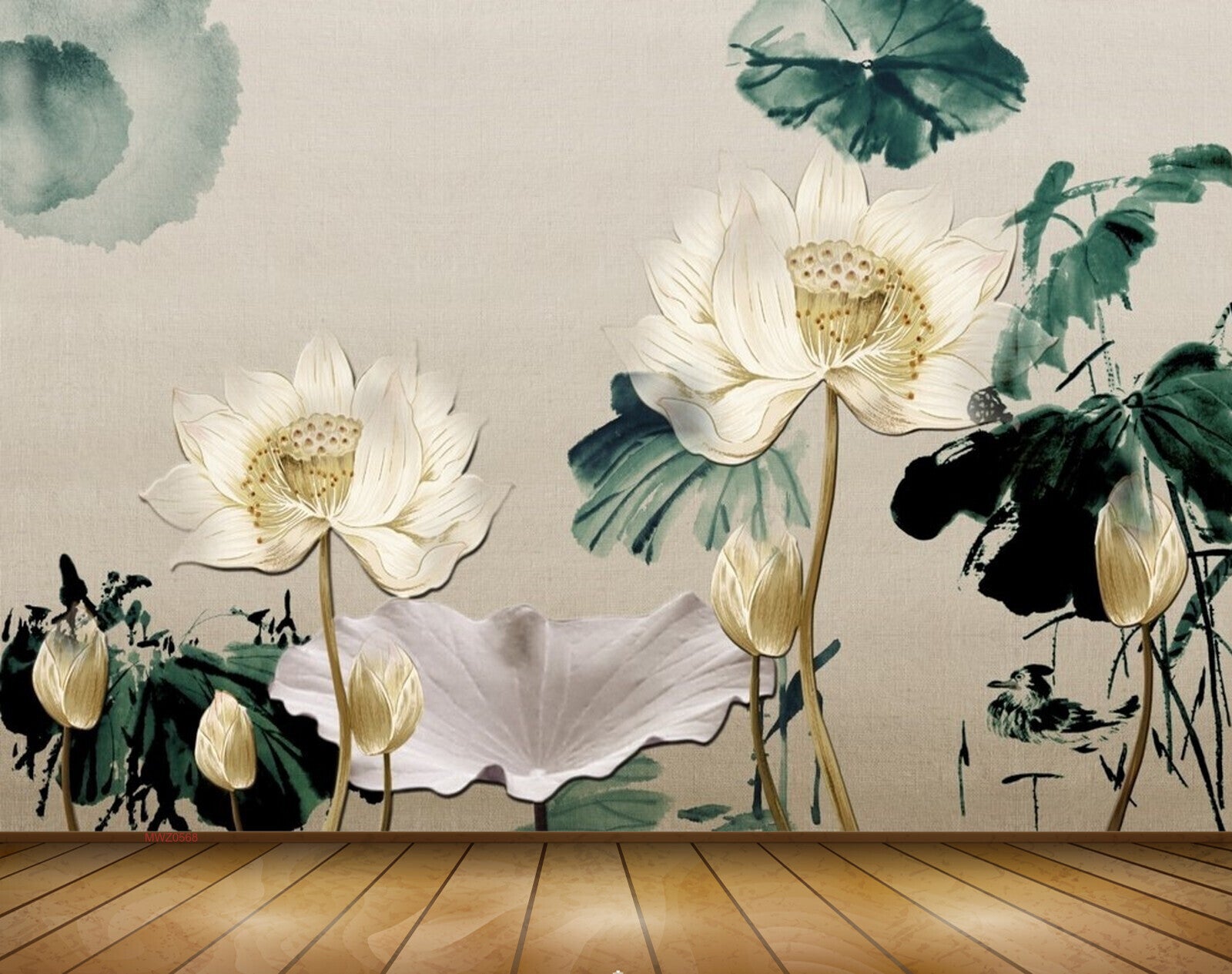 Avikalp MWZ0568 White Flowers Leaves 3D HD Wallpaper