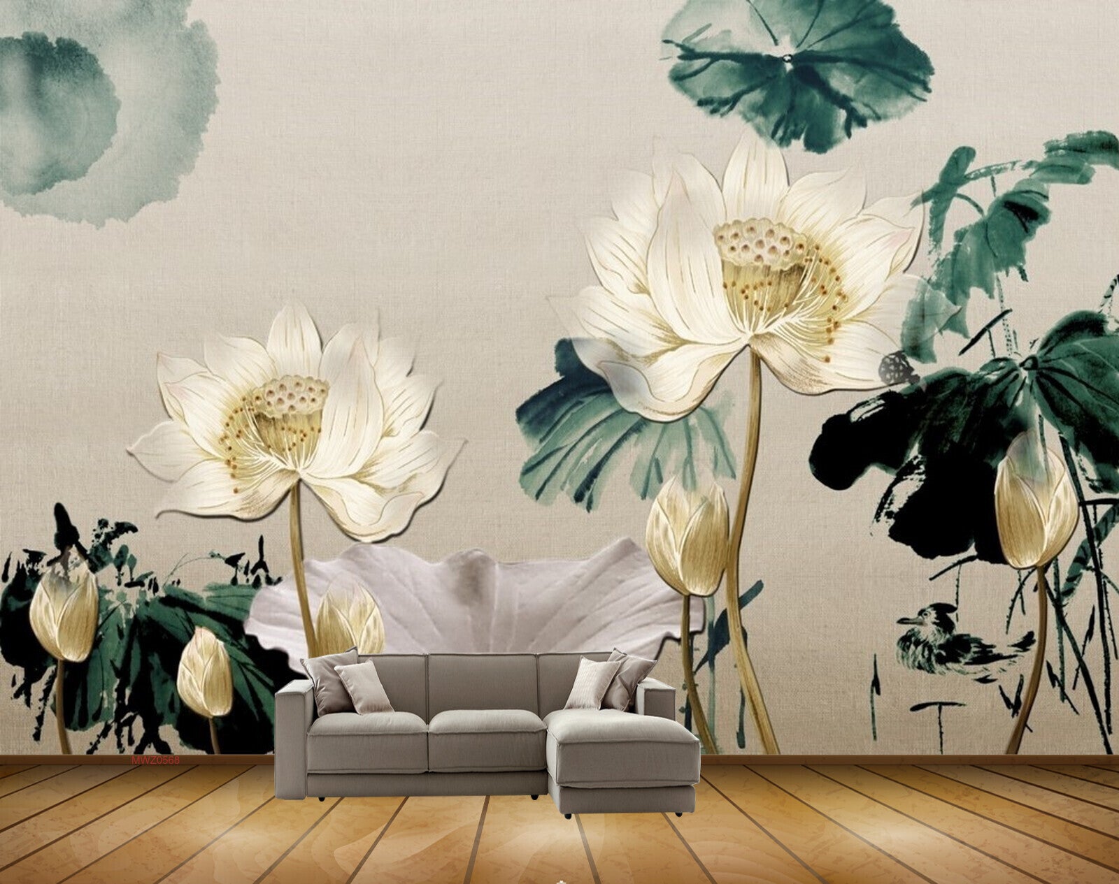 Avikalp MWZ0568 White Flowers Leaves 3D HD Wallpaper