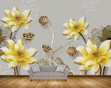 Avikalp MWZ0572 White Yellow Flowers Leaves 3D HD Wallpaper