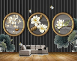 Avikalp MWZ0573 White Flowers Leaves Birds 3D HD Wallpaper